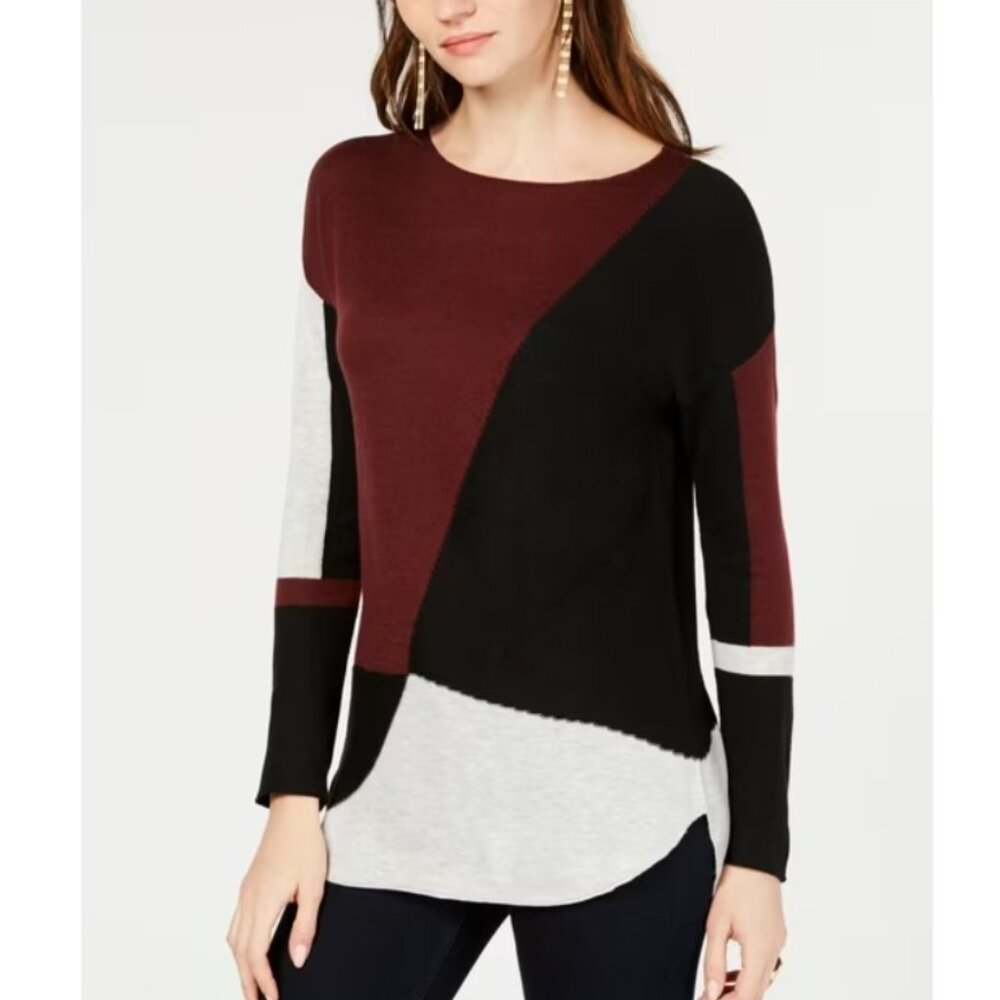 INC International Concepts Colorblocked Shirttail Sweater, Womens Petite Small